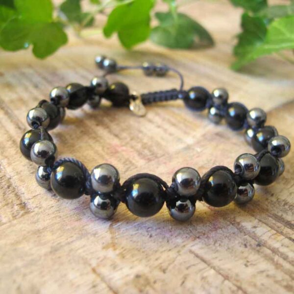 Svart Obsidian Hematit Kristallarmband