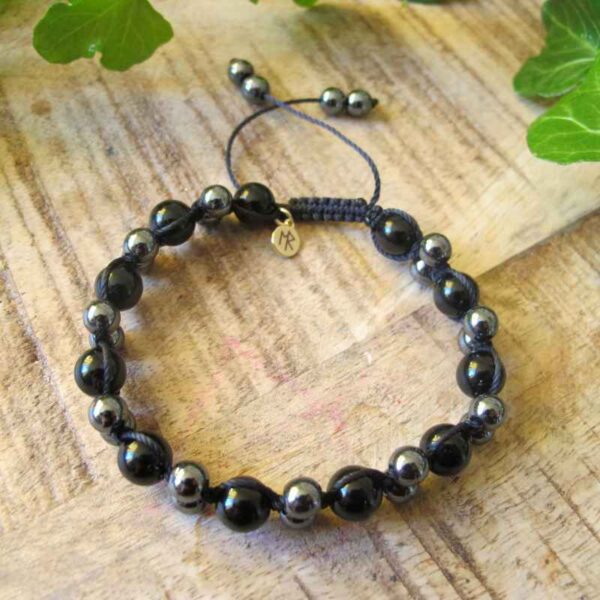 Svart Obsidian Hematit-Kristallarmband