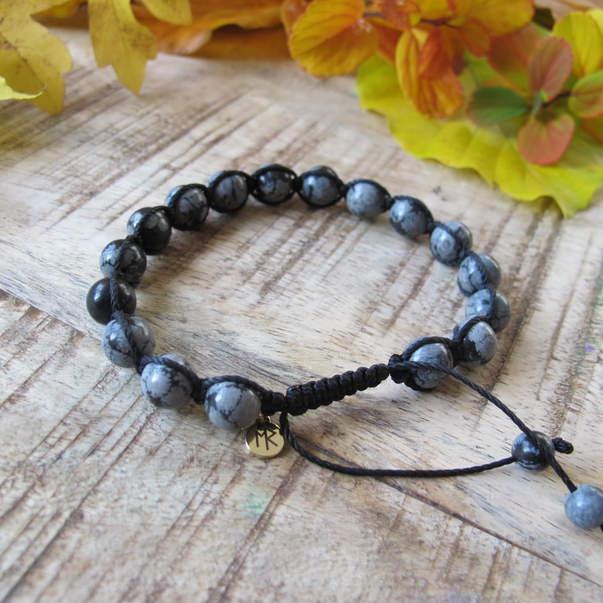 Kristallarmband Hel Med Snöflinge Obsidian