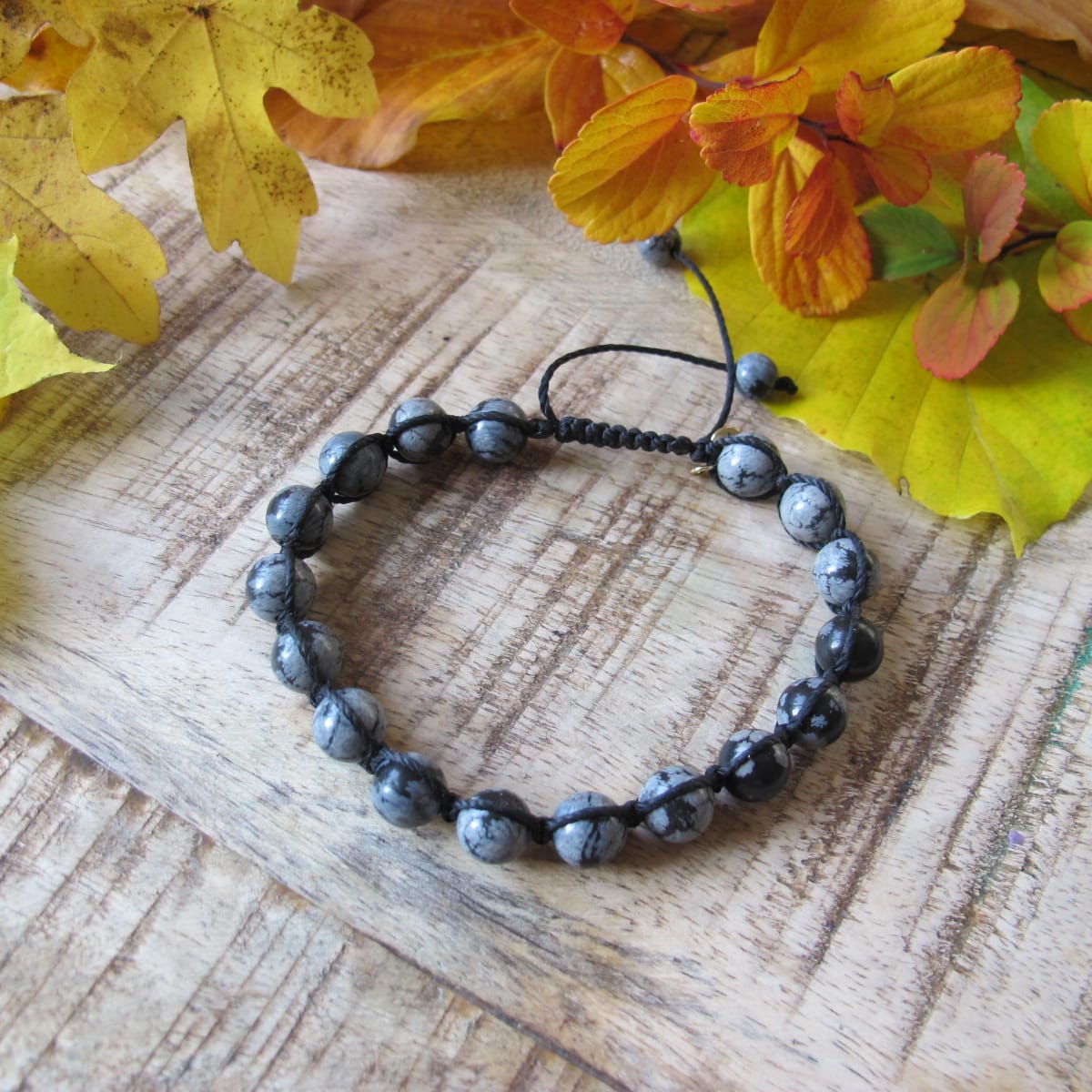 Kristallarmband Hel med Snöflinge Obsidian